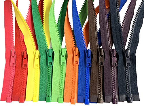 Assorted Colors Ykk #5 Vislon Separating Jacket Zippers for Sewing Coat  Jacket - Plastic Zippers Bulk 5 or 10 Colors Mixed (22 Inches 10pcs) 